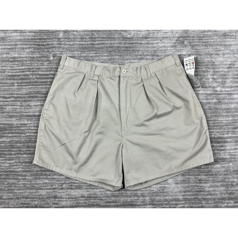 Trent Sport Pleated Chino Shorts Mens 38 Khaki Tan Cotton Blend Casual Classic